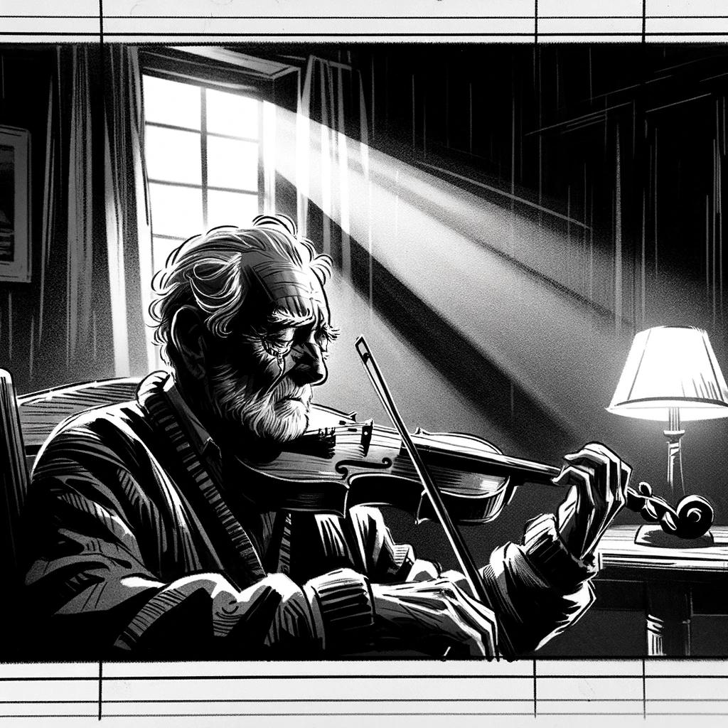 DALL·E 2024-05-19 15.40.49 - A detailed black-and-white storyboard illustration depicting an elderly man sitting alone in .webp.jpg